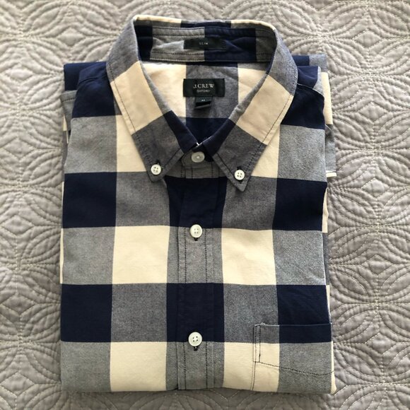 J. Crew Blue & Cream Buffalo Check Oxford Shirt, Medium, Slim - Picture 8 of 8